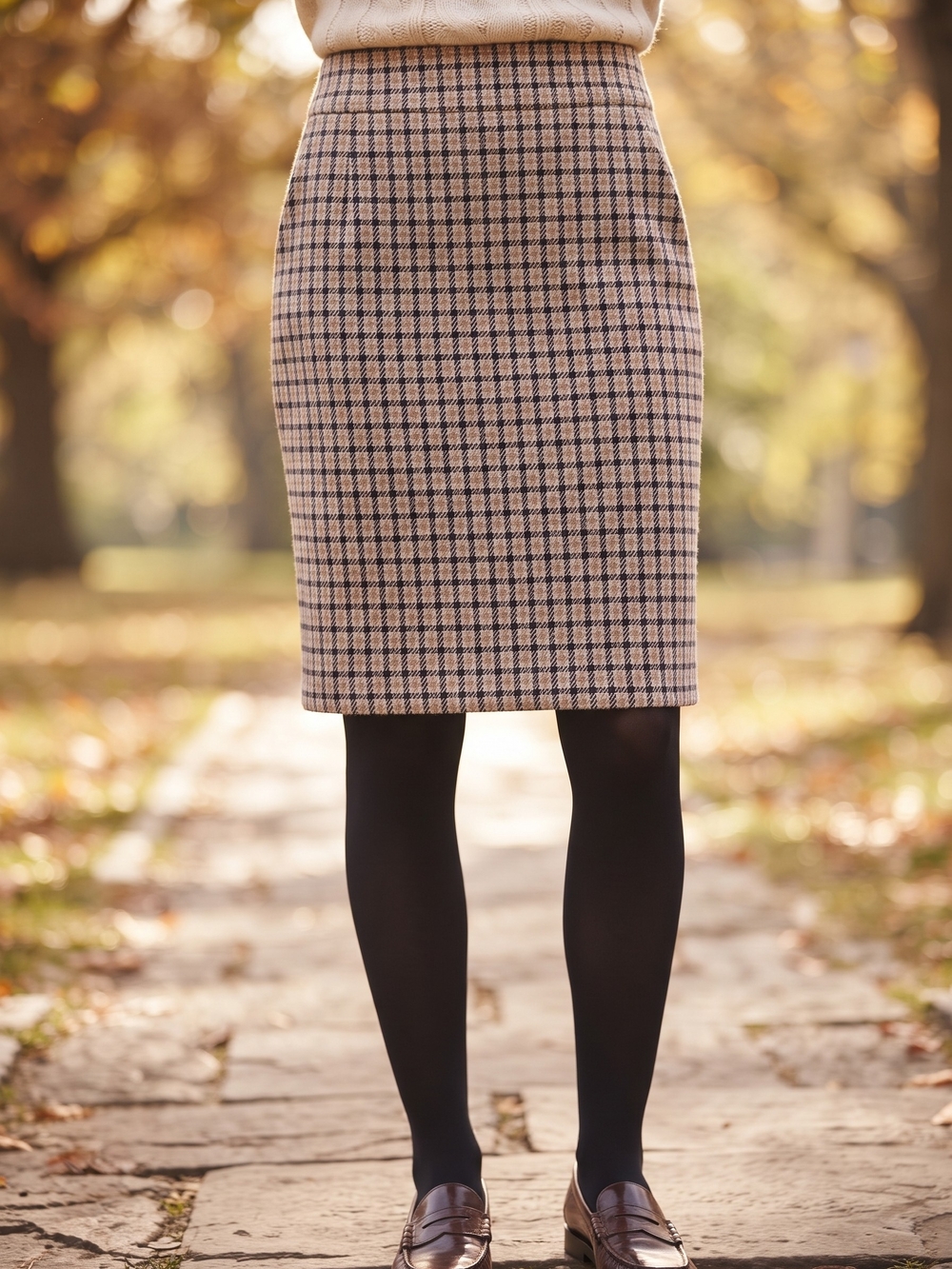 Lands End Houndstooth Pencil Skirt Dark Academia Quiet Luxury